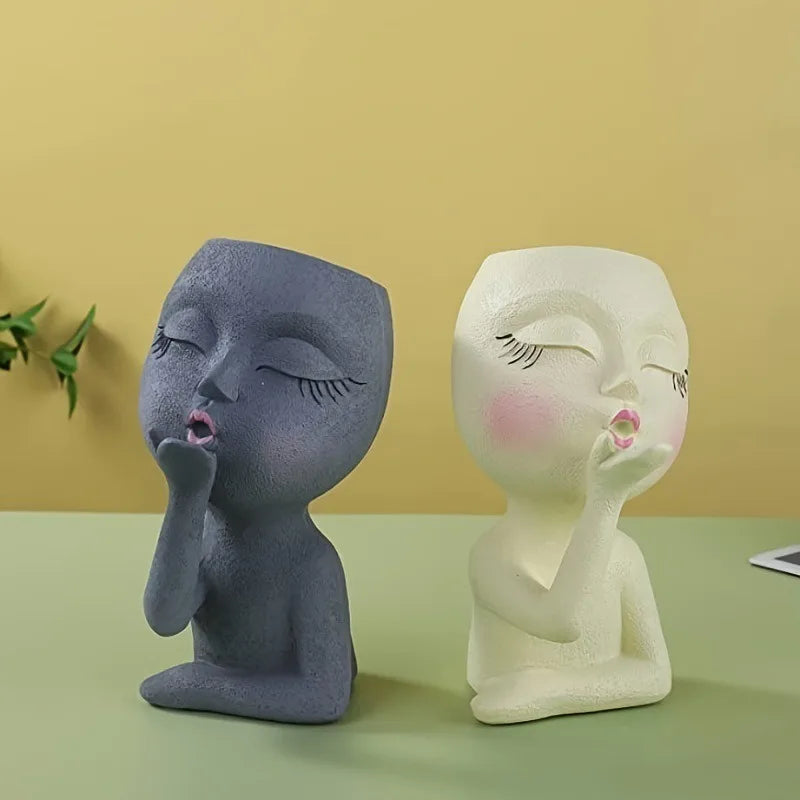 Creative Succulent Green Plant Human Head Shape Flower Pot.