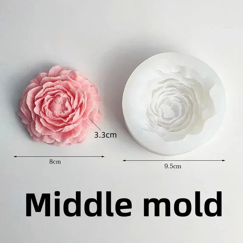 Große Pfingstrosenblütenkerzen-Silikonform 3D