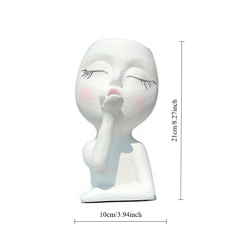 Creative Succulent Green Plant Human Head Shape Flower Pot.