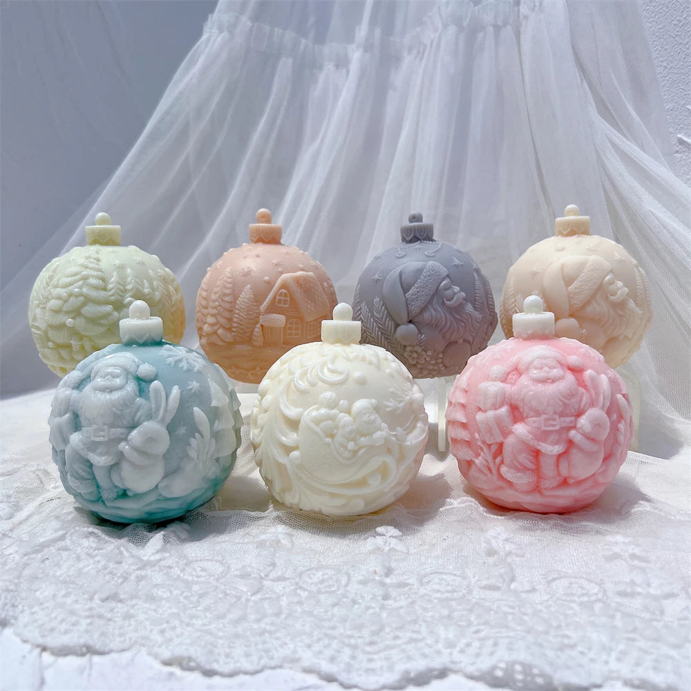 Stampo per candele in silicone a forma di palla, 5 modelli natalizi
