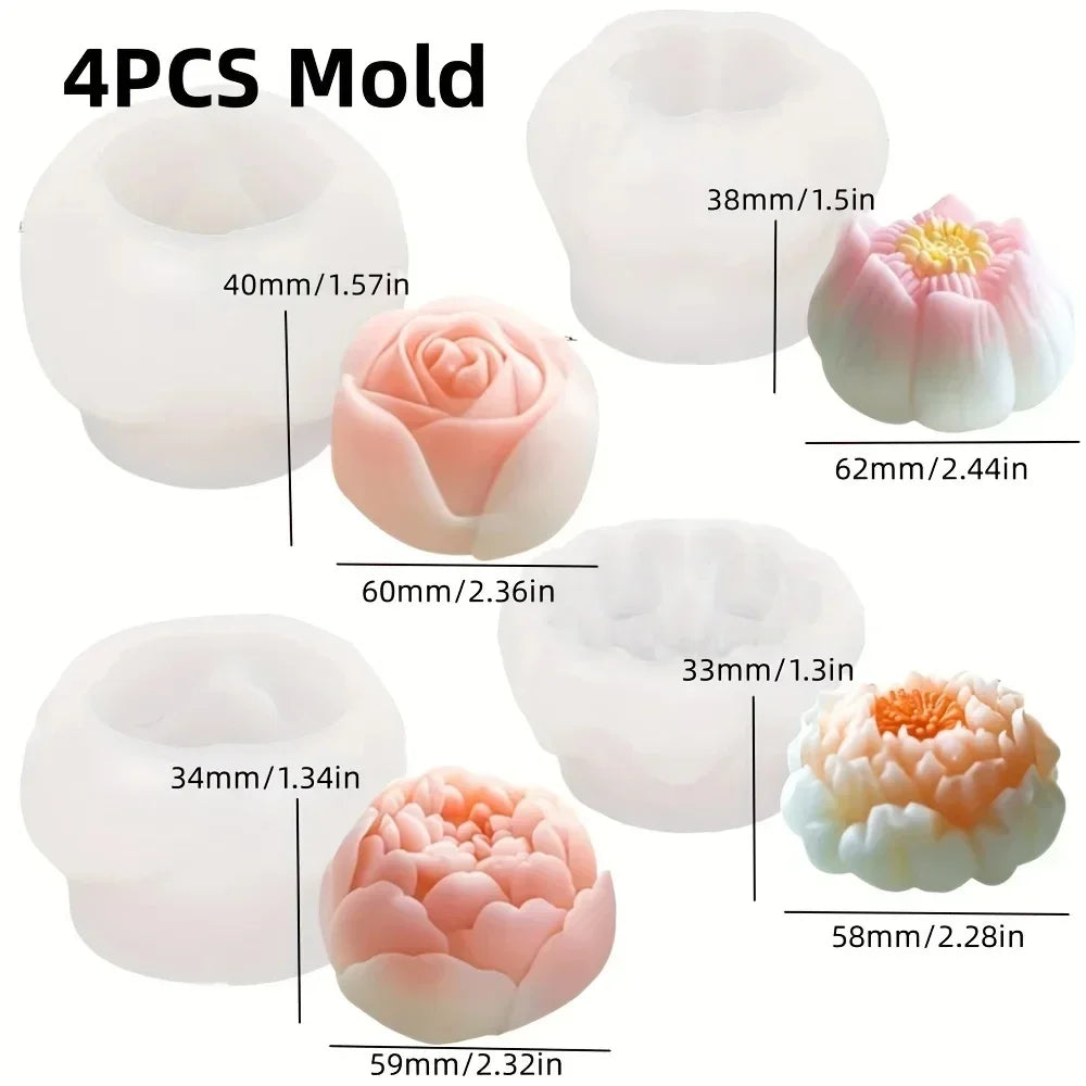 Große Pfingstrosenblütenkerzen-Silikonform 3D