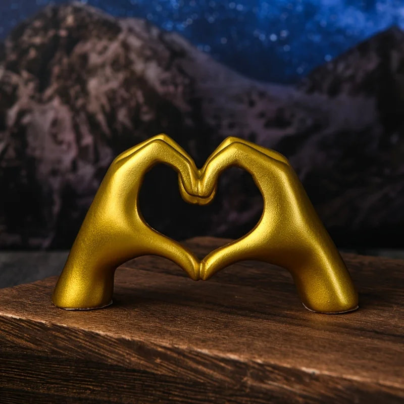 Gold Decoration, Heart Hand Statue Living Room Bedroom Decoration, Love Finger.