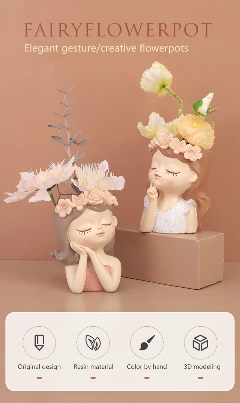 Creative Fairy Flower Pot Resin Gardening Vase Green Plants.