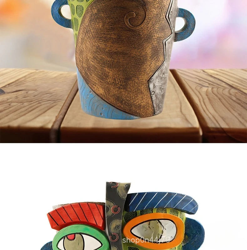 Brutalist abstract beauty face flower pot a colorful art Resin Handmade.