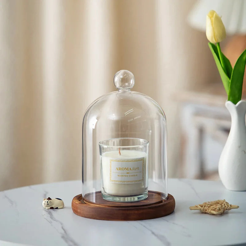 Kerzenhalter Glasdeckel Holzsockel Aromatherapie