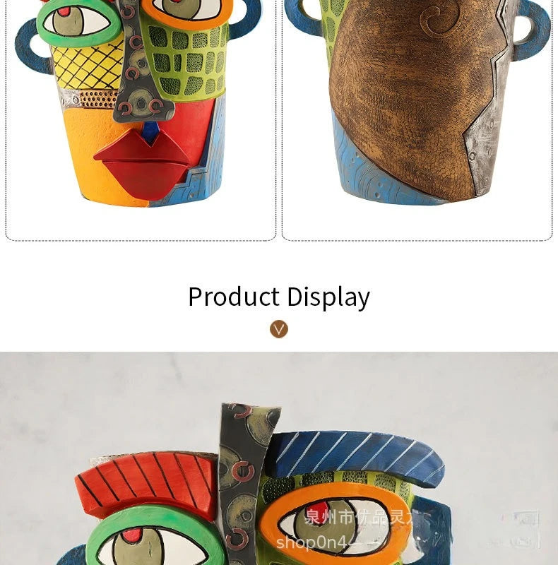 Brutalist abstract beauty face flower pot a colorful art Resin Handmade.