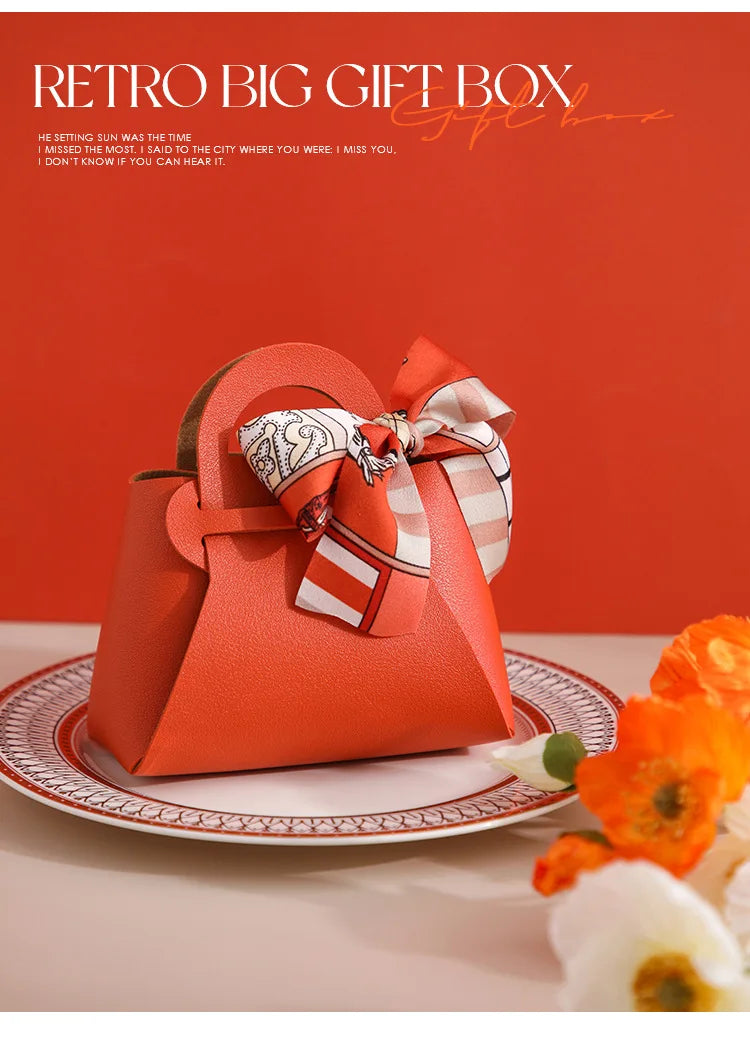 Große Geschenktüte aus Leder mit Schal für Hochzeitsfeiern, 10-teilige Geschenkverpackung.