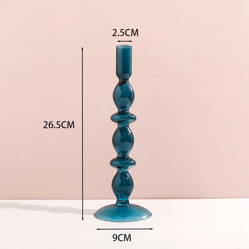 Navy Glass Candle Holder Stripe Flower Glass