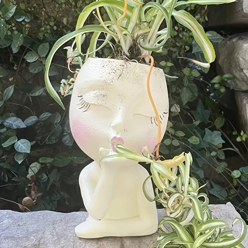 Creative Succulent Green Plant Human Head Shape Flower Pot.