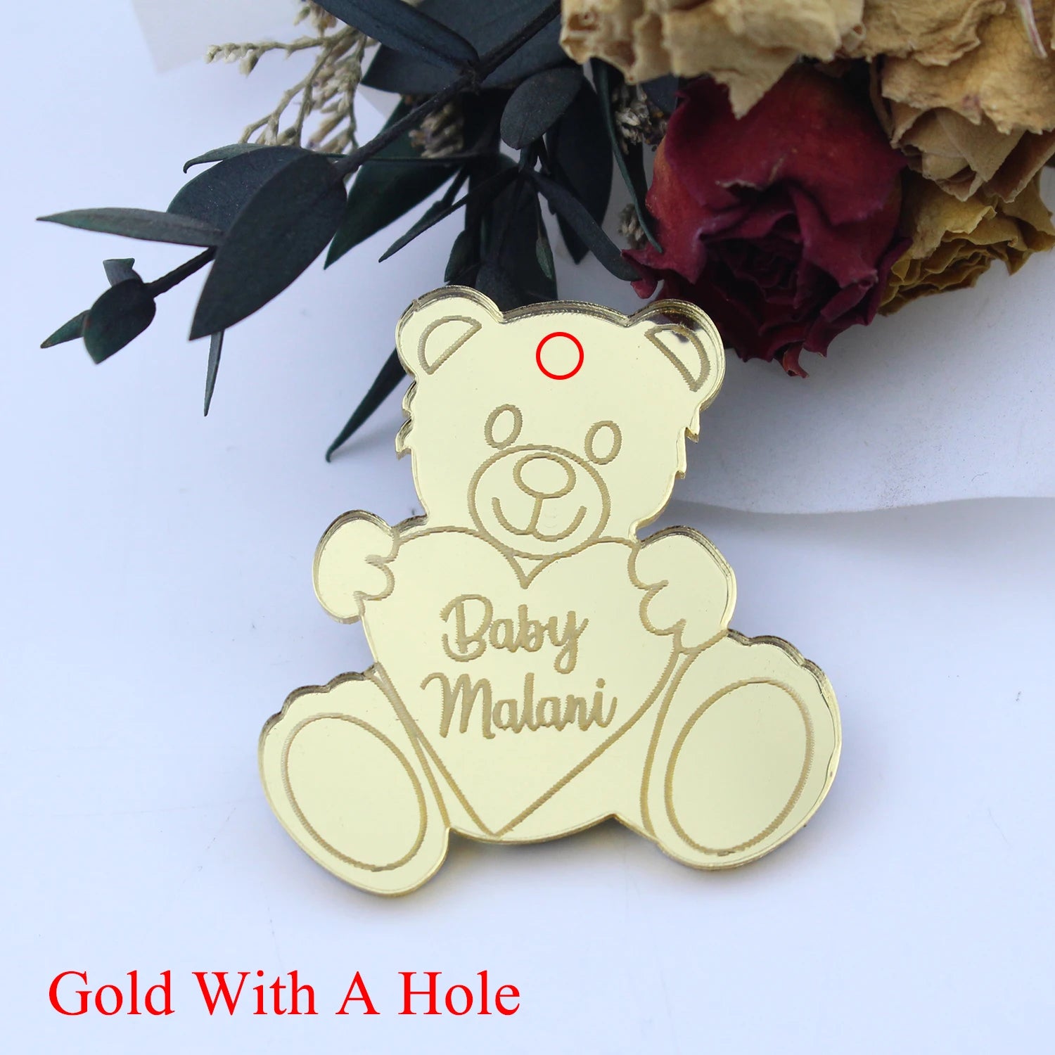 Personalized Engraved Gold Teddy Bear Tags.