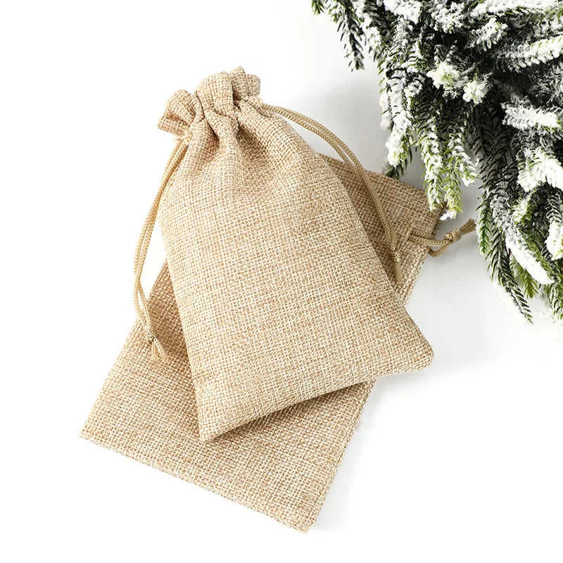 Mehrfarbige Jute-Aufbewahrungstaschen, Stoffpaket, Kordelzugbeutel.