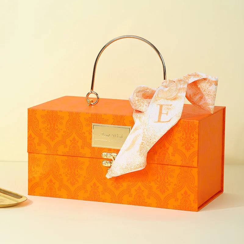 Metal Handheld Gift Box With Luxury Scarf.