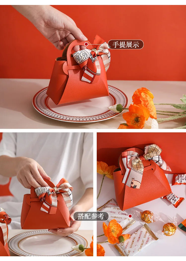 Große Geschenktüte aus Leder mit Schal für Hochzeitsfeiern, 10-teilige Geschenkverpackung.