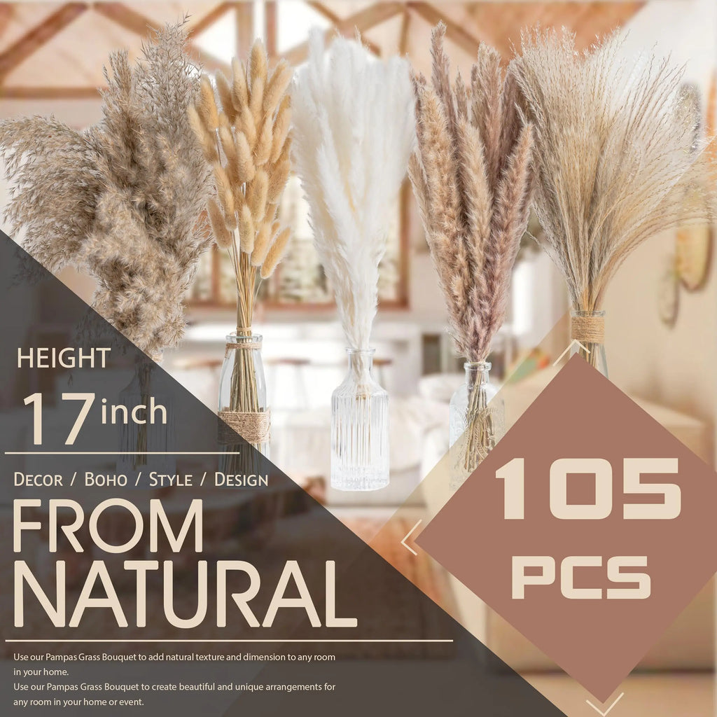 Fluffy Pampas Bunny Tail Grass Dried Artificial Flowers 120pcs