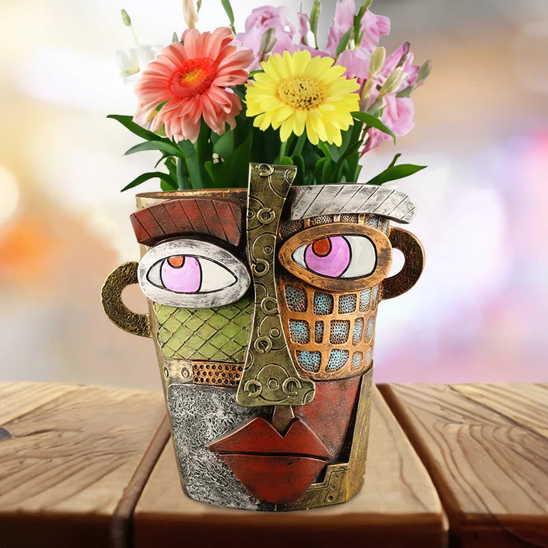 Brutalist abstract beauty face flower pot a colorful art Resin Handmade.