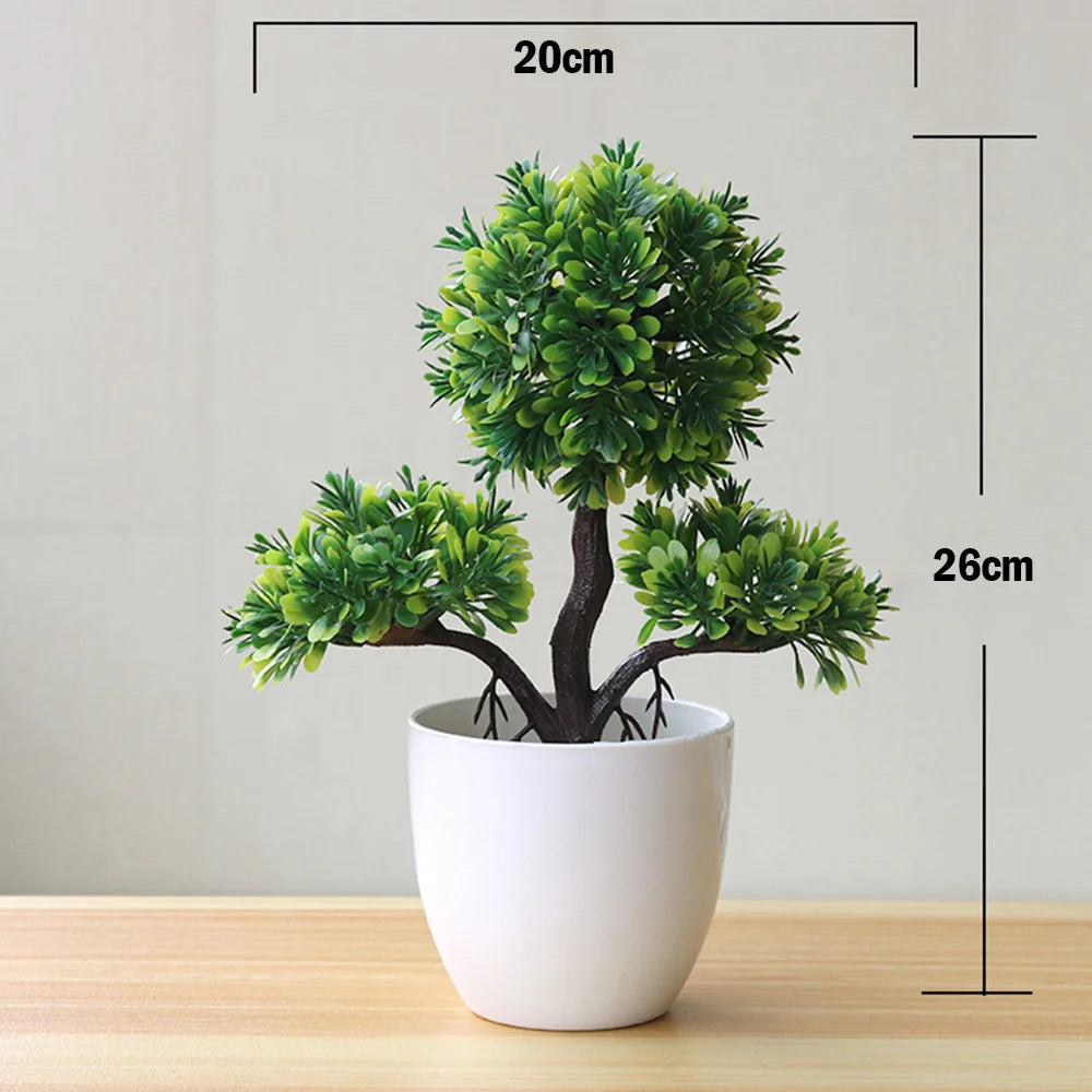 Kleiner Baum, Gras, Blume, Topf-Bonsai, Heimbüro-Dekoration.