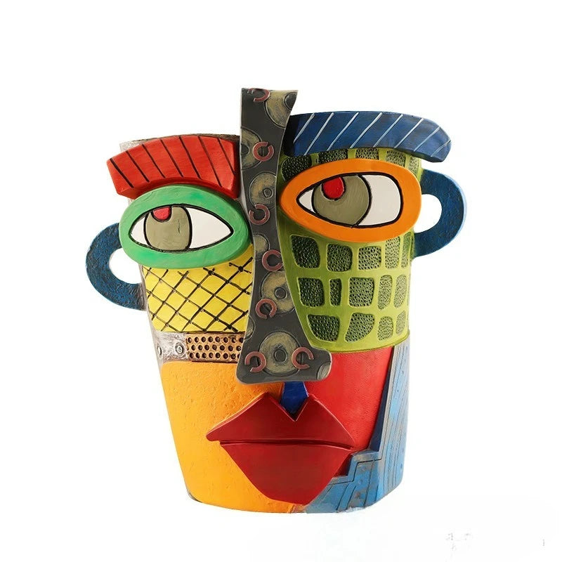 Brutalist abstract beauty face flower pot a colorful art Resin Handmade.