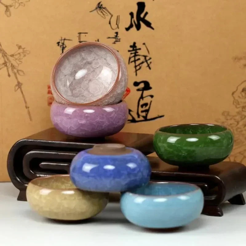 Portacandele in ceramica fatto a mano con motivo a crepe di ghiaccio