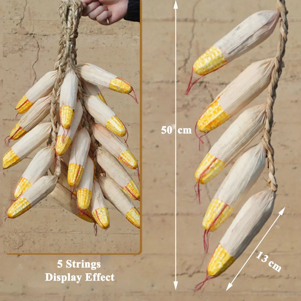 Artificial strings model assorted vegetables and fruits.