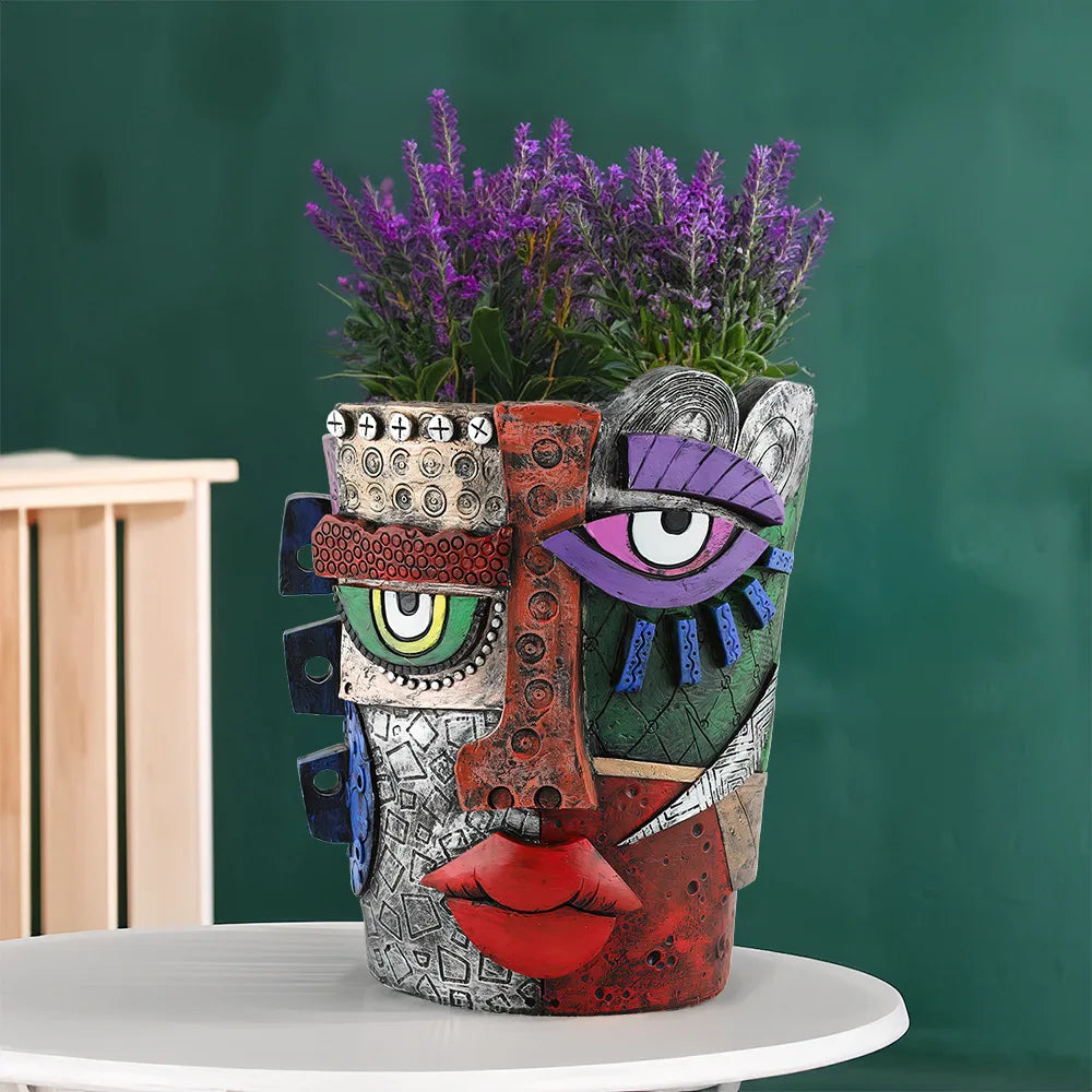 Brutalist abstract beauty face flower pot a colorful art Resin Handmade.