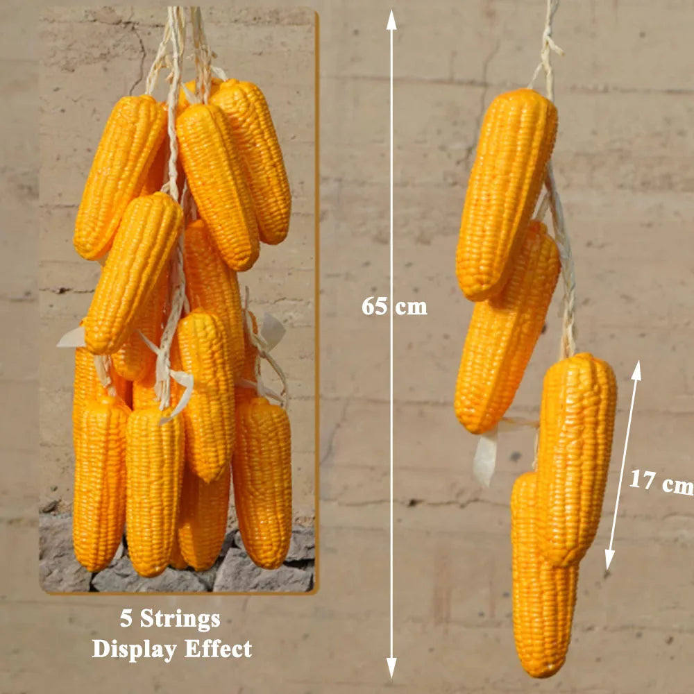 Artificial strings model assorted vegetables and fruits.