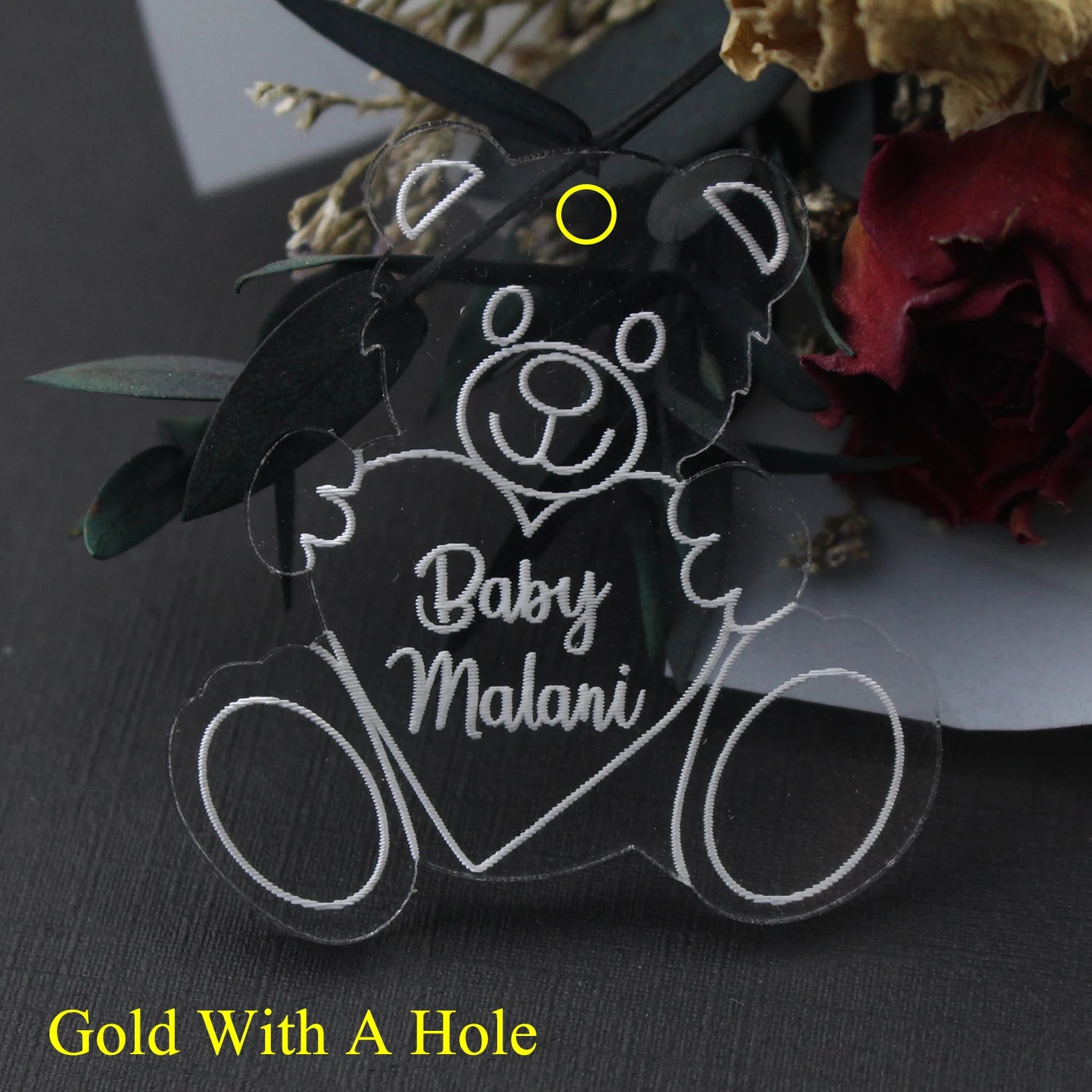 Personalized Engraved Gold Teddy Bear Tags.