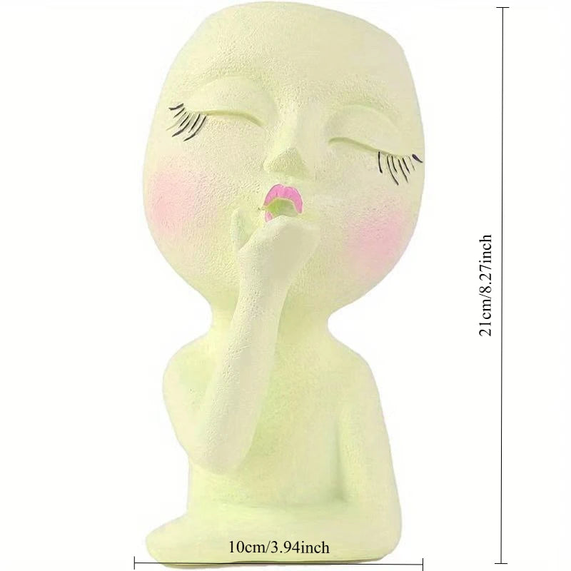 Creative Succulent Green Plant Human Head Shape Flower Pot.