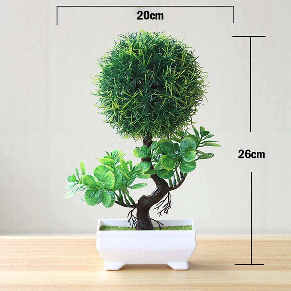 Kleiner Baum, Gras, Blume, Topf-Bonsai, Heimbüro-Dekoration.