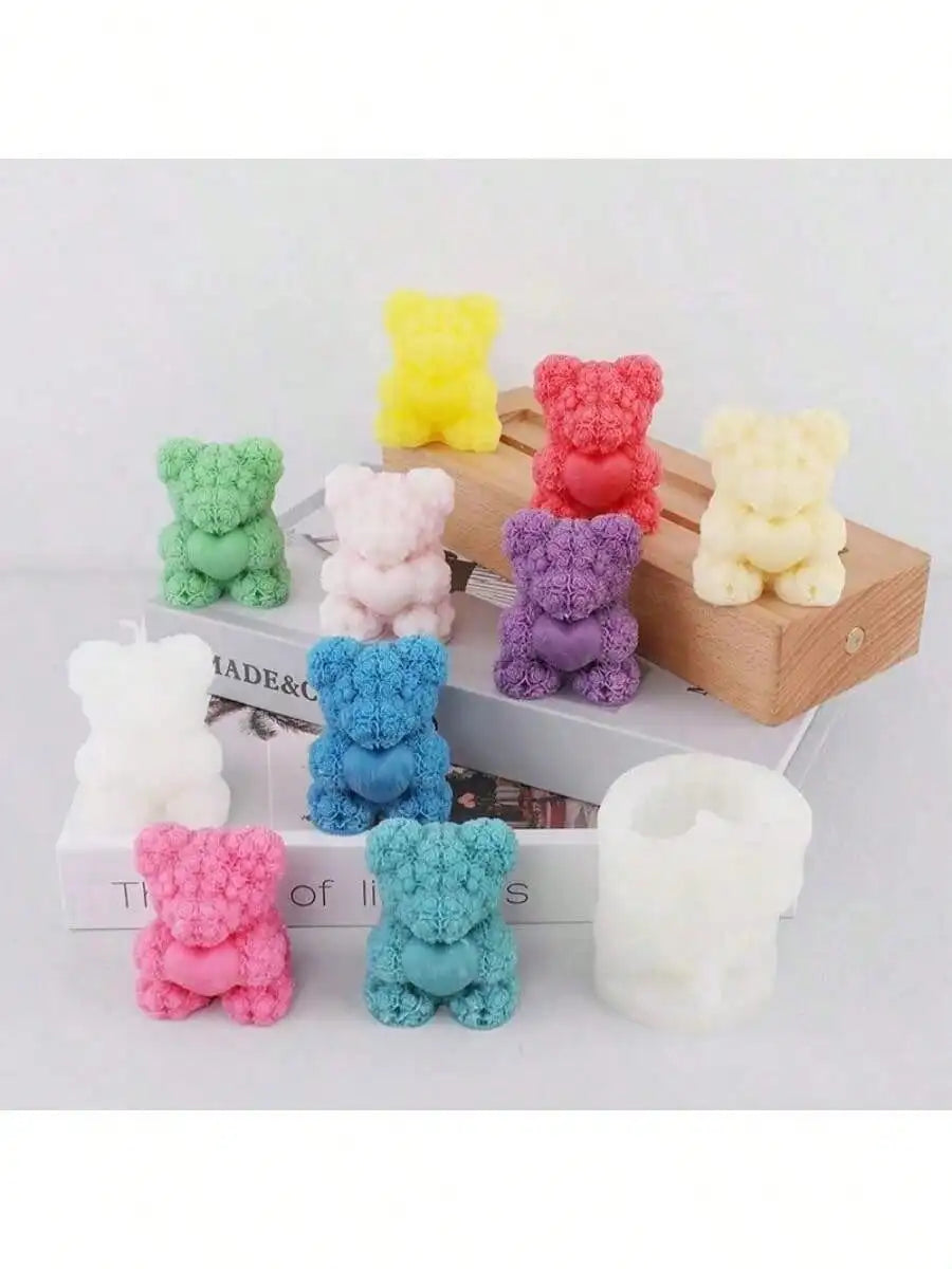Heart-shaped rose bear mould for candle making