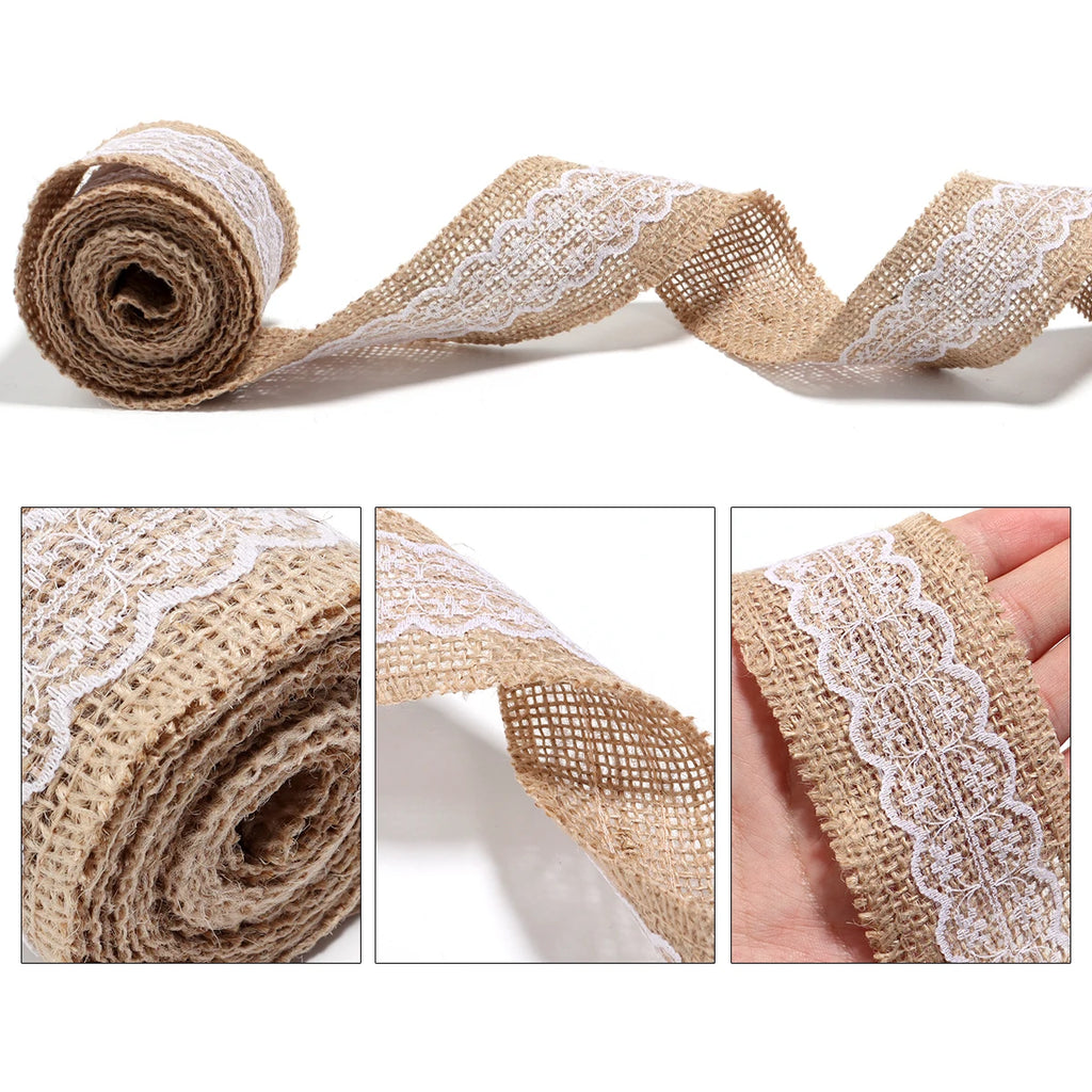 Natürliche Spitzenbänder aus Leinen und Jute, 2 Yards/Rolle.