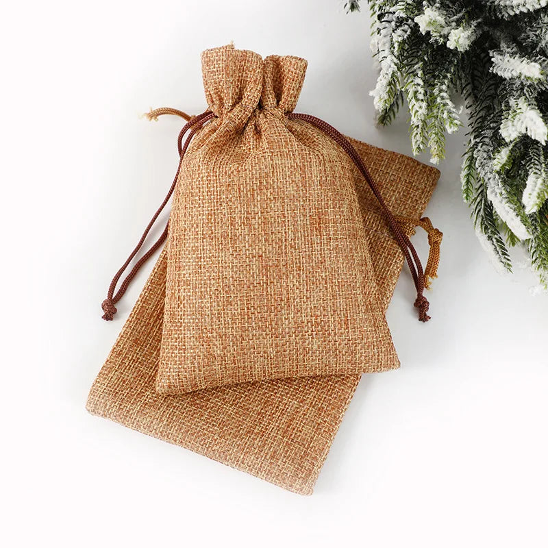 Mehrfarbige Jute-Aufbewahrungstaschen, Stoffpaket, Kordelzugbeutel.