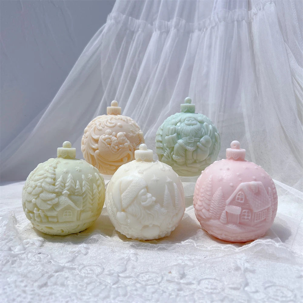 Stampo per candele in silicone a forma di palla, 5 modelli natalizi