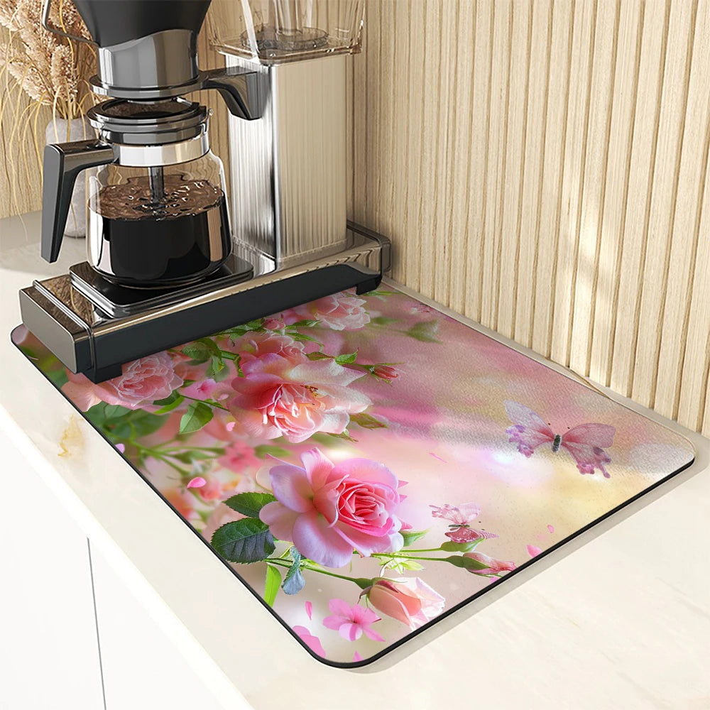 Große saugfähige Küchenmatte Blumen Rosen