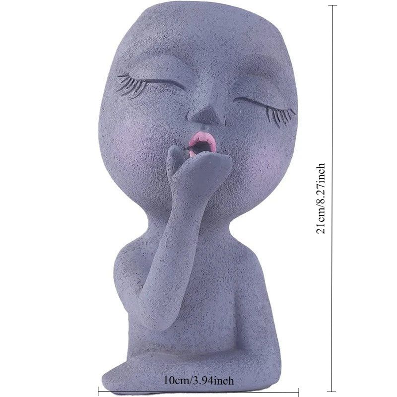 Creative Succulent Green Plant Human Head Shape Flower Pot.