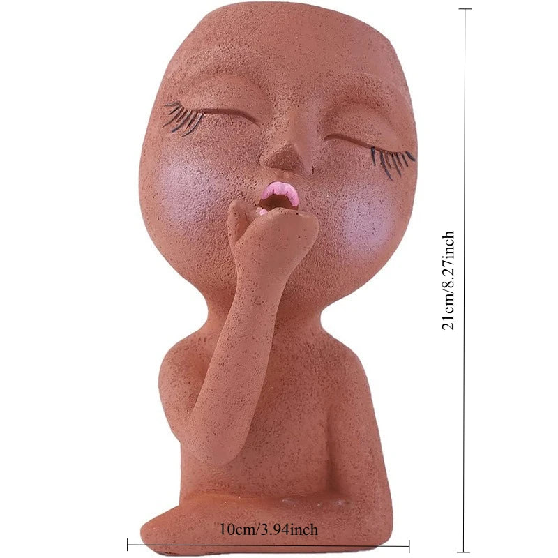 Creative Succulent Green Plant Human Head Shape Flower Pot.