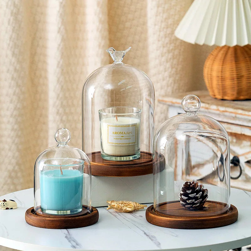 Kerzenhalter Glasdeckel Holzsockel Aromatherapie