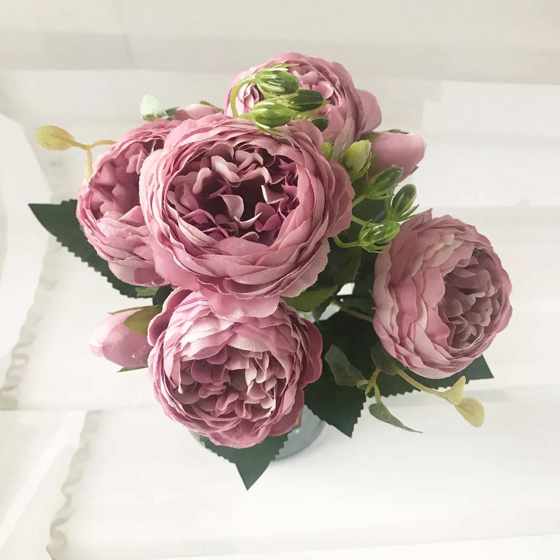 Silk Peony Artificial Flowers Bouquet 5 Big Head 30cm Rose Pink