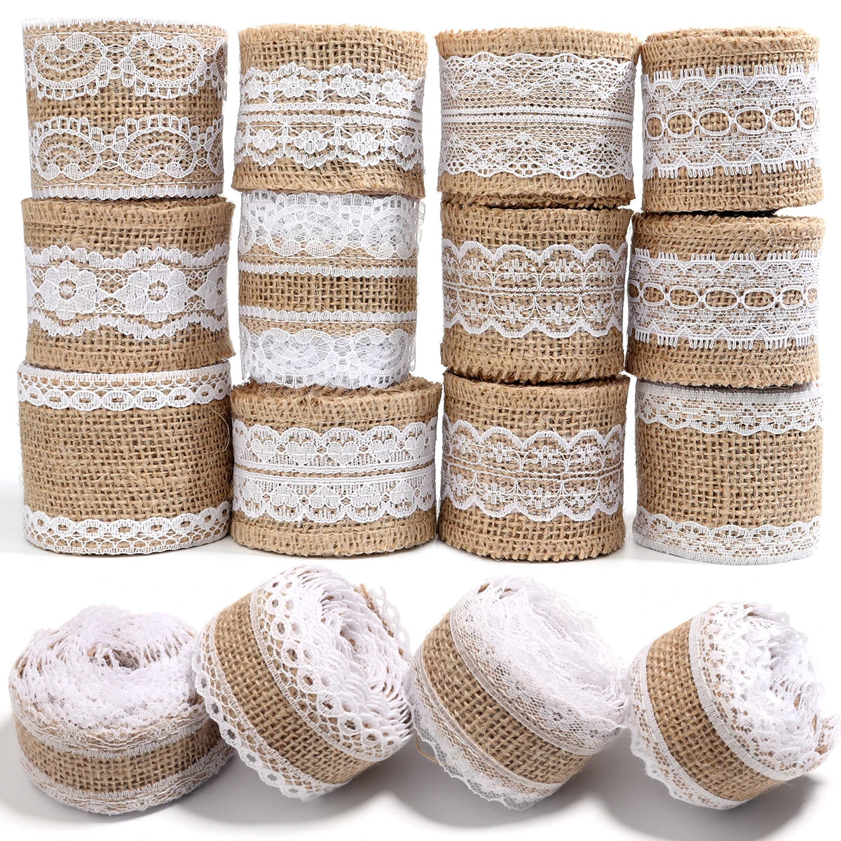 Natürliche Spitzenbänder aus Leinen und Jute, 2 Yards/Rolle.