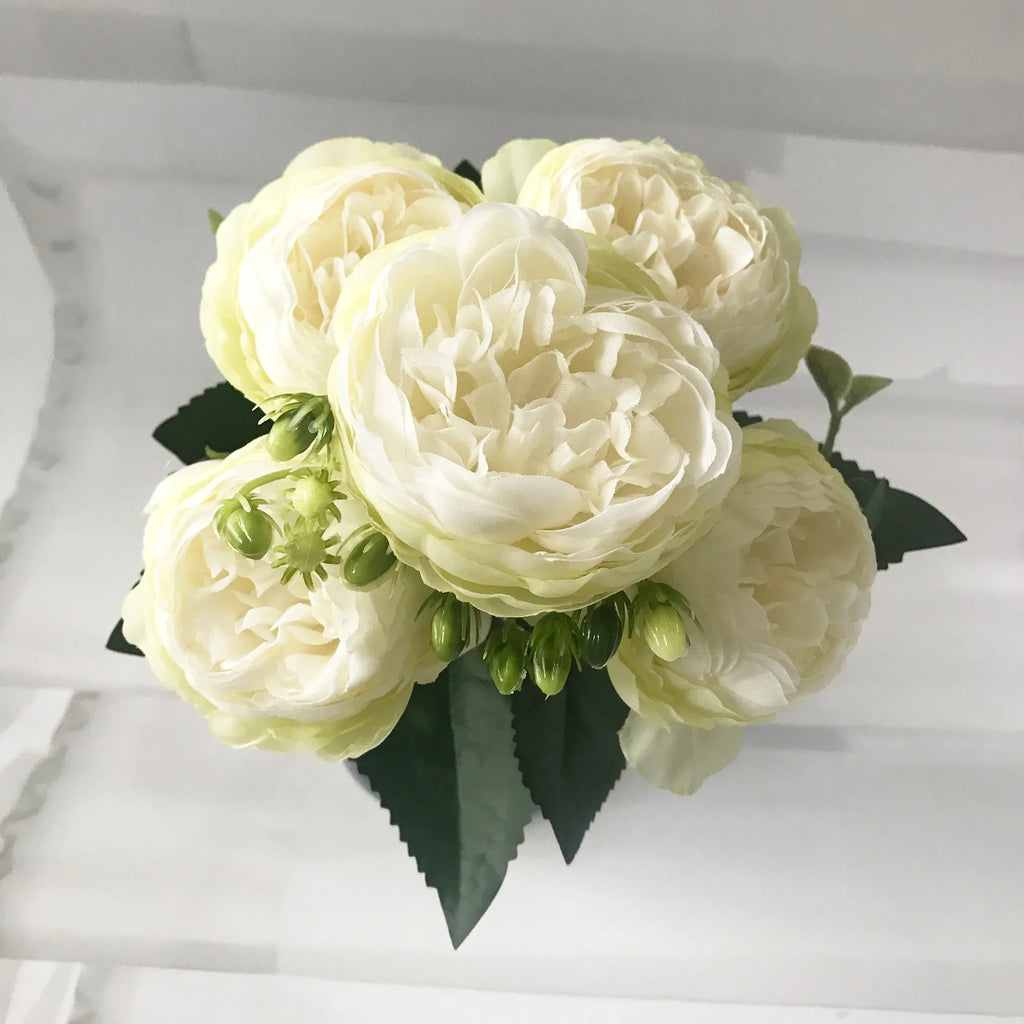 Silk Peony Artificial Flowers Bouquet 5 Big Head 30cm Rose Pink