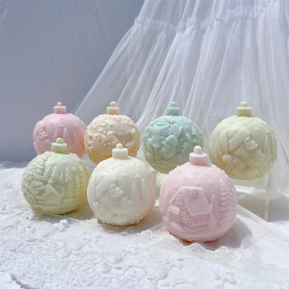 Stampo per candele in silicone a forma di palla, 5 modelli natalizi