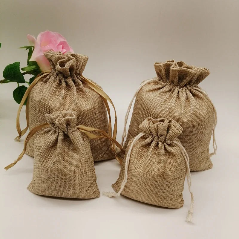 Natural Linen Burlap Bag Jute Gift Bag Drawstring Gift Bags.