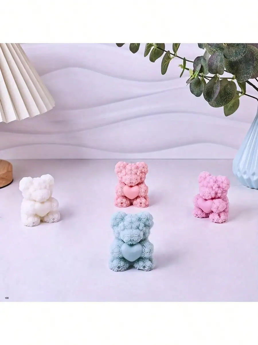 Heart-shaped rose bear mould for candle making