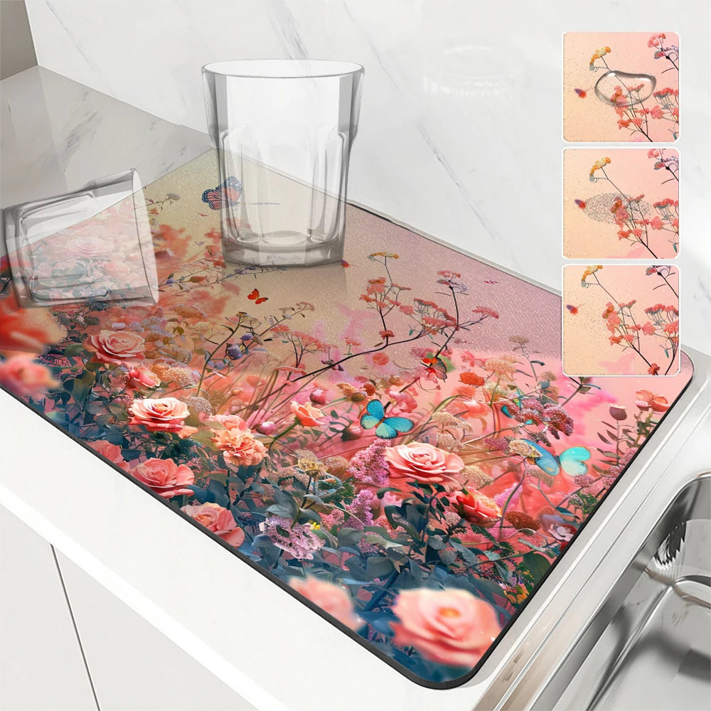 Große saugfähige Küchenmatte Blumen Rosen