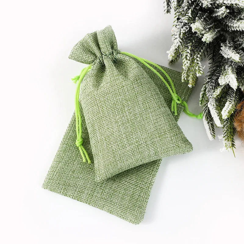 Mehrfarbige Jute-Aufbewahrungstaschen, Stoffpaket, Kordelzugbeutel.