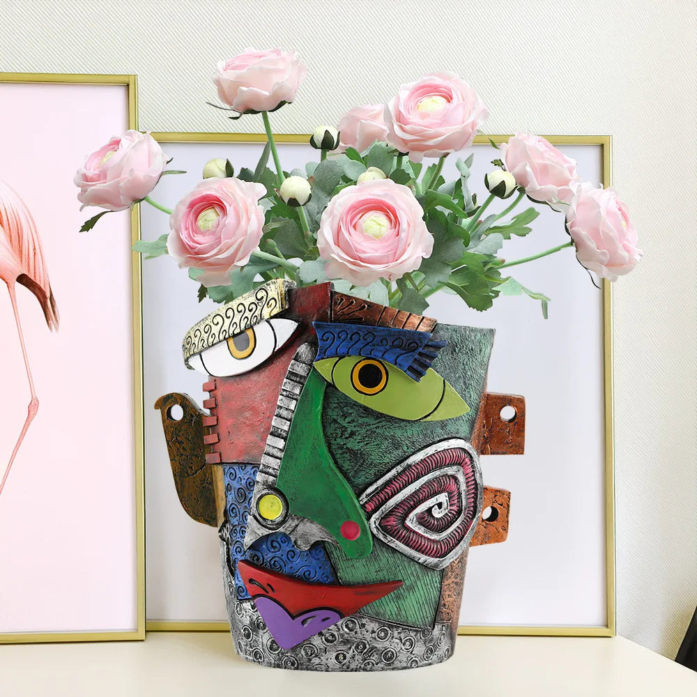 Brutalist abstract beauty face flower pot a colorful art Resin Handmade.