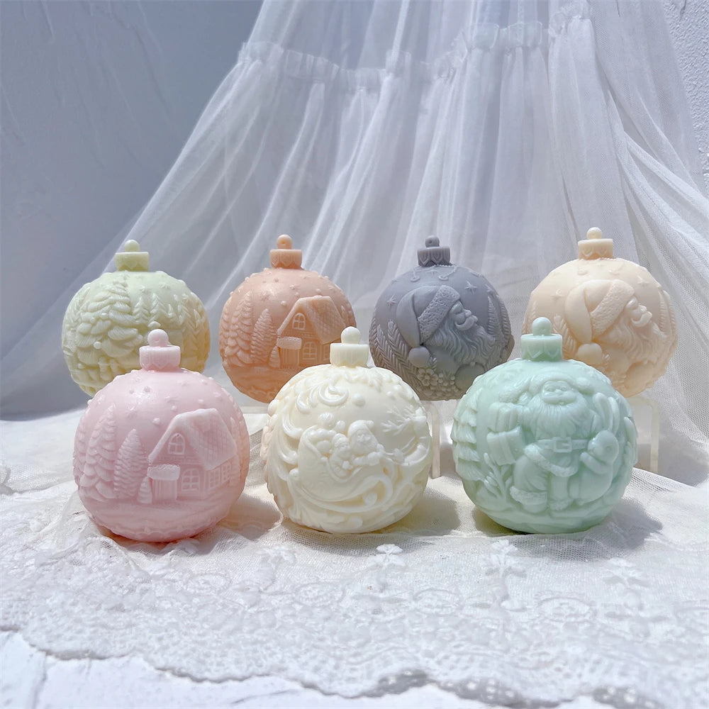 Stampo per candele in silicone a forma di palla, 5 modelli natalizi