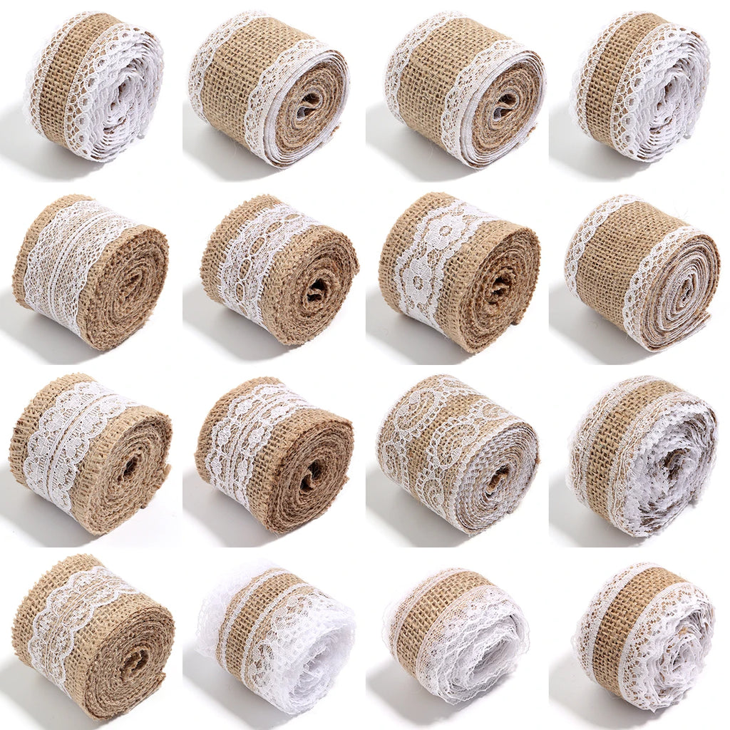 Natürliche Spitzenbänder aus Leinen und Jute, 2 Yards/Rolle.
