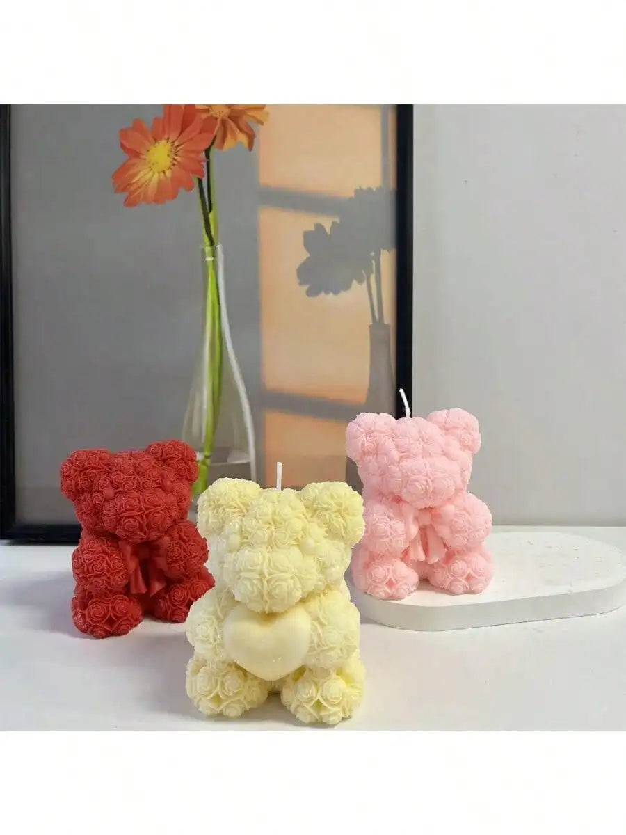 Heart-shaped rose bear mould for candle making