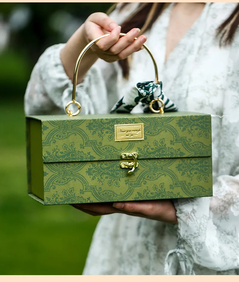 Metal Handheld Gift Box With Luxury Scarf.