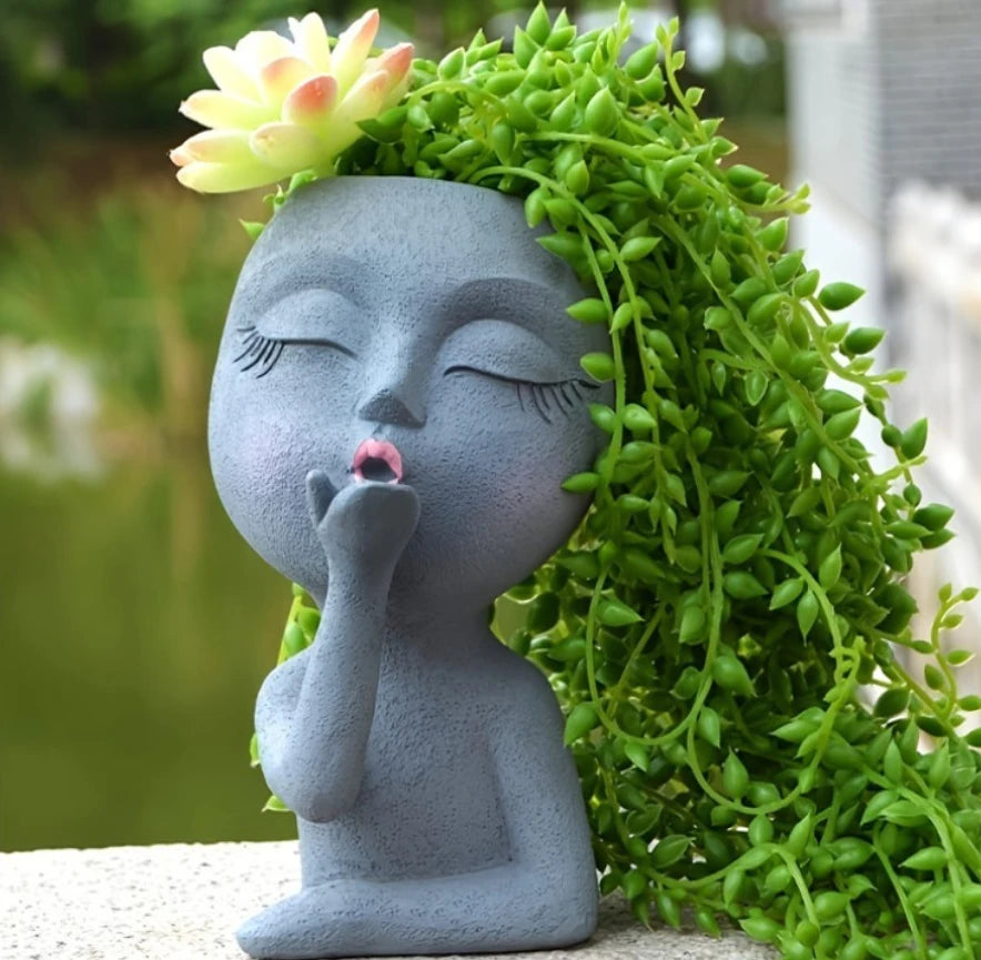 Creative Succulent Green Plant Human Head Shape Flower Pot.